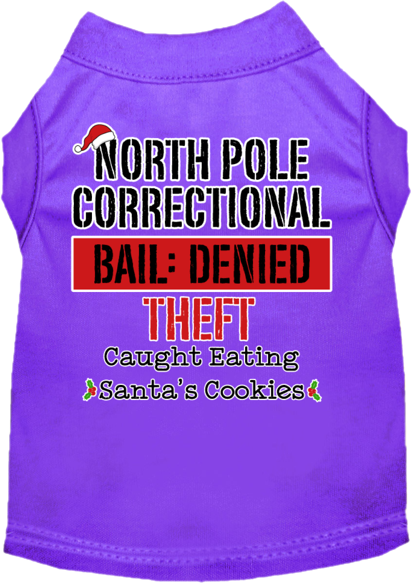 North Pole Correctional Screen Print Dog Shirt Purple Size XS